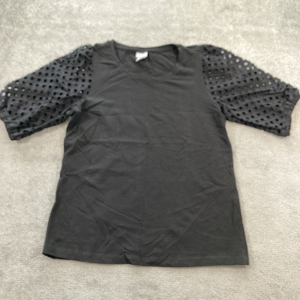 Chicos Blouse Womens Small Black Short Sleeve‎ Casual Top
